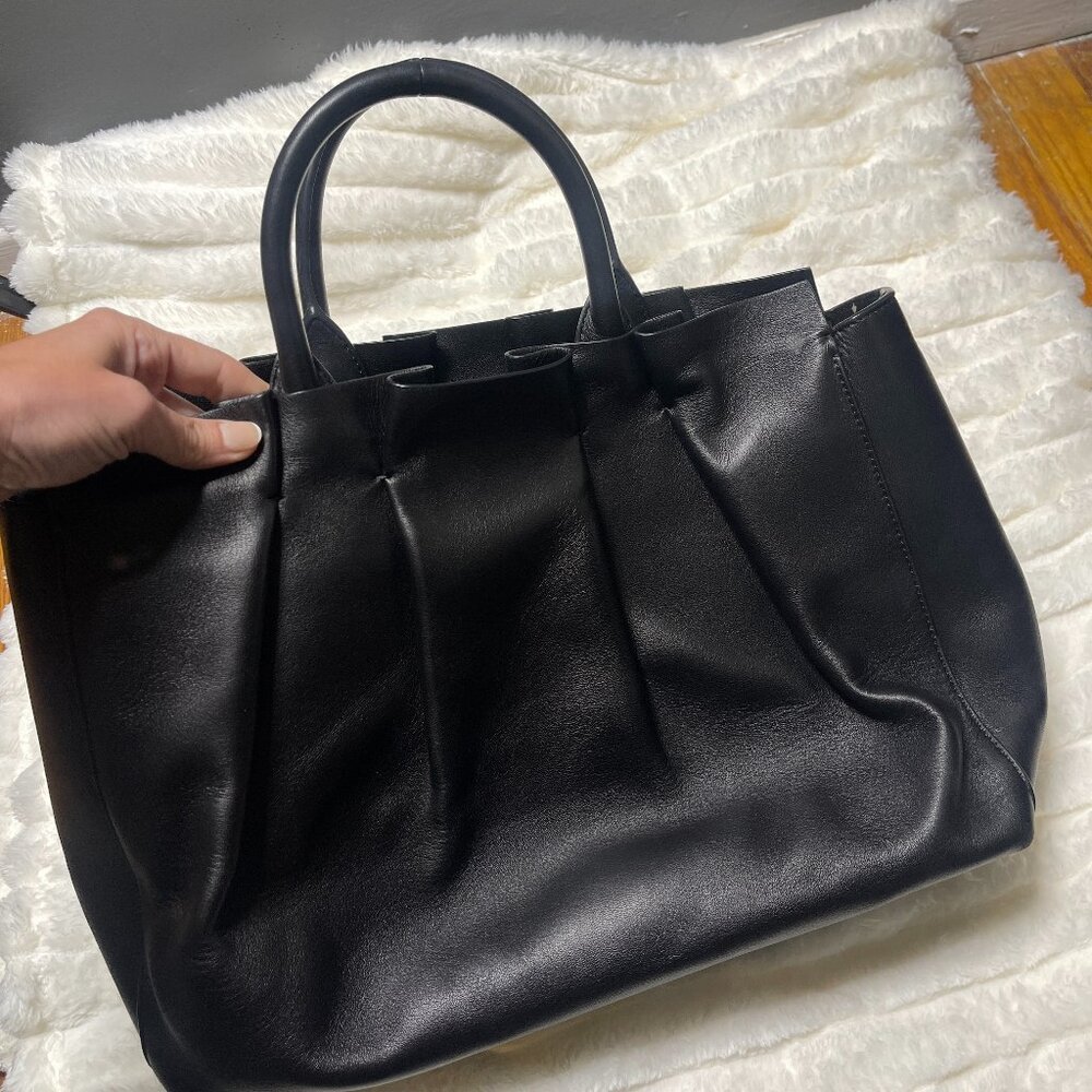 The Row Peggy Pleated Leather Tote – Rare 2017 Black Lambskin, $3,650 Retail
